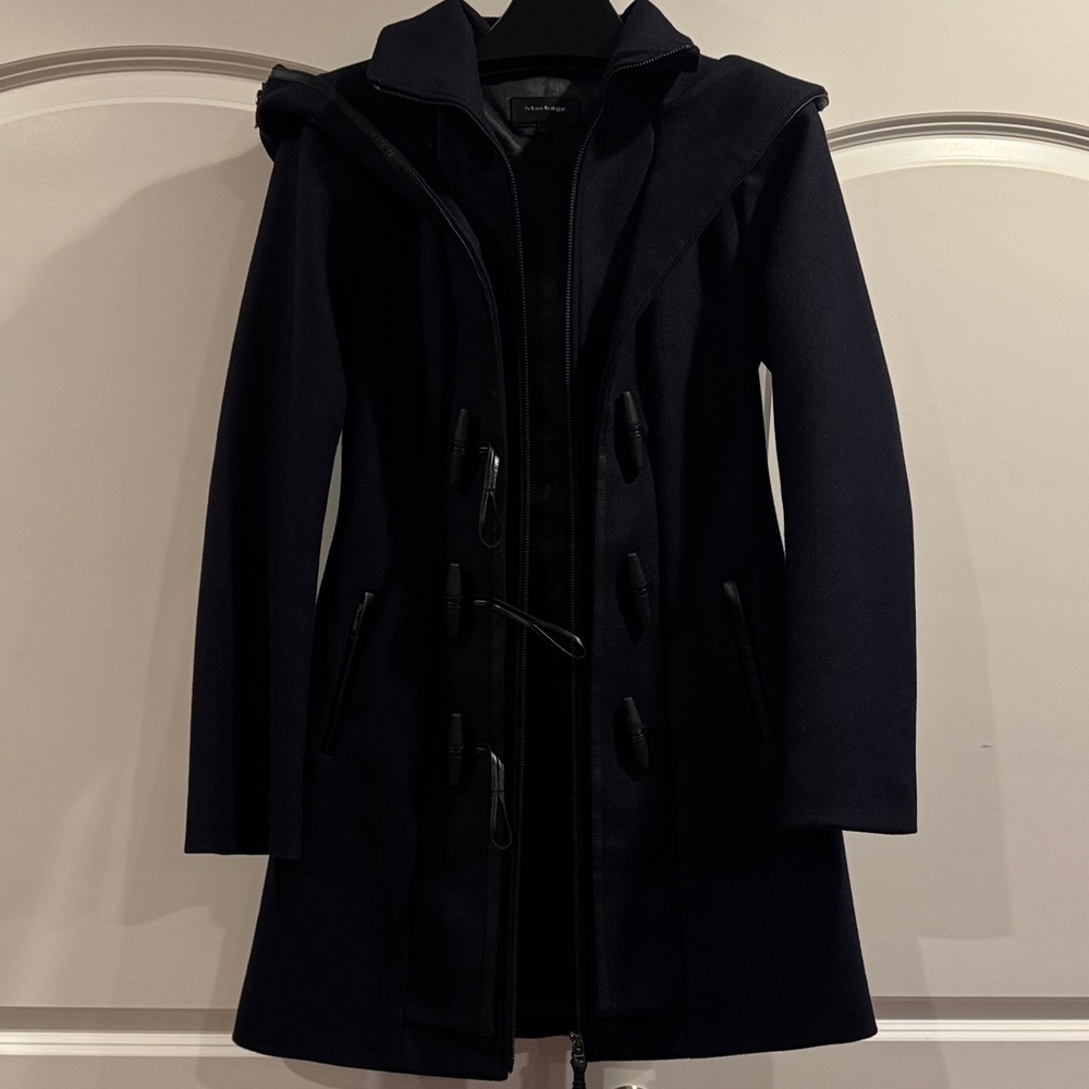 Mackage Steffy Navy Blue Wool Coat with Toggle and Detachable Hood - Picture 11 of 11